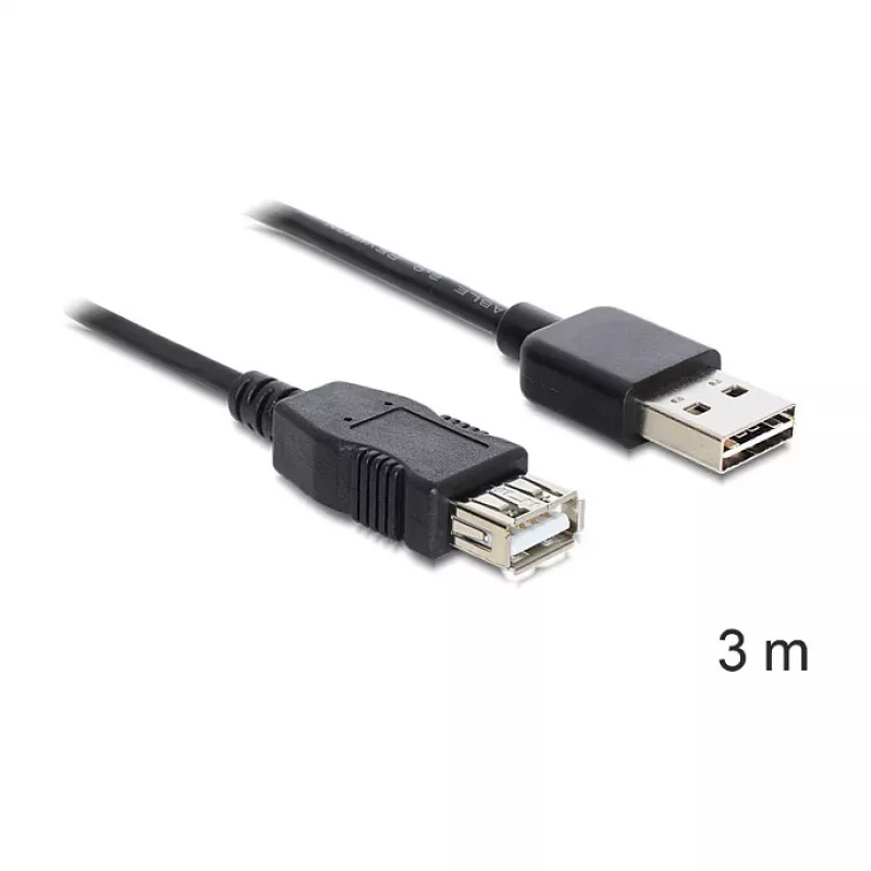 USB kabelis DeLOCK EASY-USB 2.0-A 3m Melns