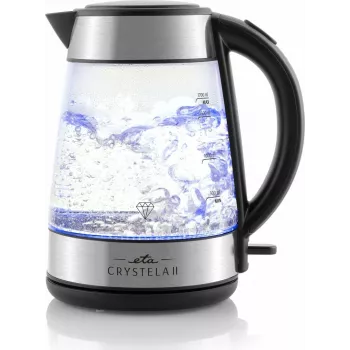 Elektriskā tējkanna ETA Crystela II 1.7 L 2200 W, stikla korpuss, nerūsējošais tērauds, melni akcenti