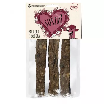 Suņu kārums PAKA ZWIERZAKA paluchy z dorsza 60 g — zivju garšas mencu standziņas, hipoalerģiskas, bez graudiem