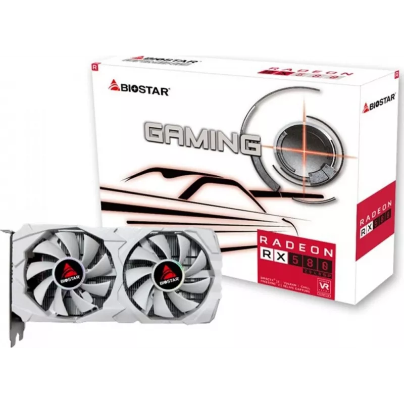 Grafikas karte BIOSTAR Radeon RX 580 8 GB GDDR5, 256-bitu, PCIe 3.0 x16, divu ventilatoru, 1x HDMI, 2x DisplayPort