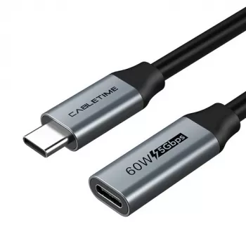 Kabeļa pagarinātājs USB 3.0 Type-C (vīrišķais) - USB Type-C (sieviešu), 5Gbps, 60W, 4K/60Hz, 0.5m