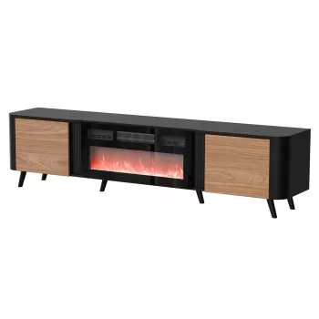 TV skapis Cama Meble Volare 200 x 39 x 49 cm melns/valrieksts ar kamīnu