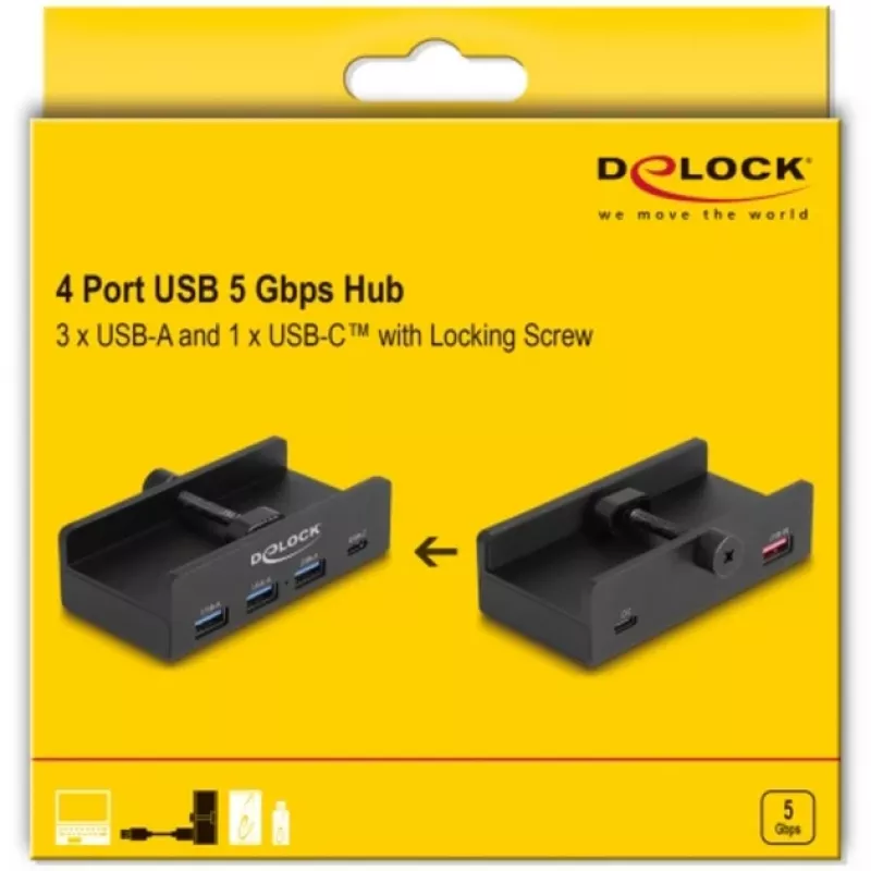 DeLOCK 64284 USB centrmezgls Type-A 5000 Mbit/s melns
