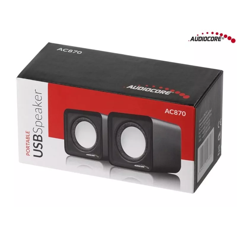 2 virzienu PC skaļrunis Audiocore AC870 B — 3 W RMS, vadu USB barošana, 3,5 mm ieeja, 2.0 kanāli