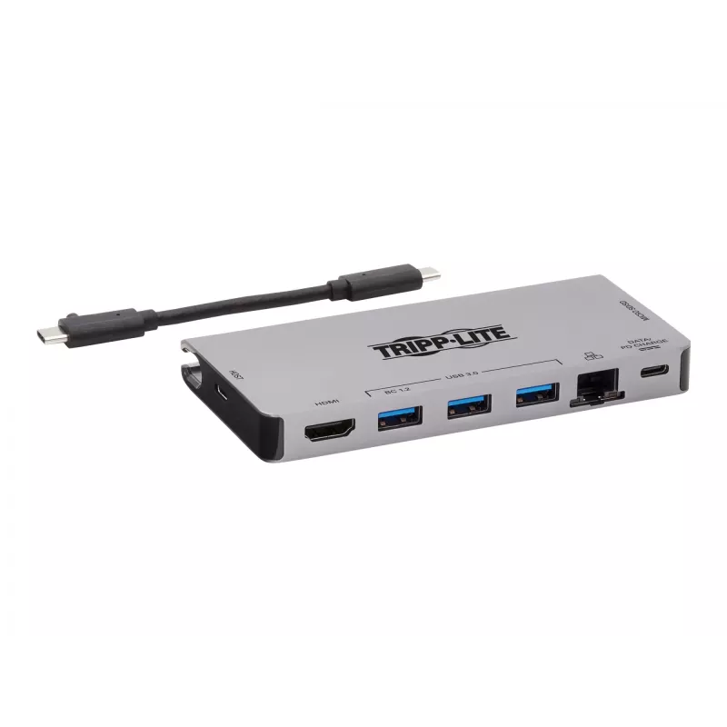 USB-C dokstacija - 4K HDMI, USB 3.2 Gen 1, USB-A centrmezgls, GbE, atmiņas karte, 100W PD uzlāde, noņemams vads U442-DOCK5D-GY