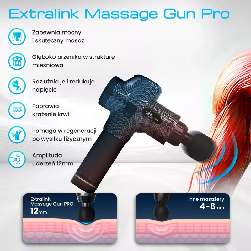 Masāžas pistole Extralink MSG-01-PRO 3800 RPM 6 uzgaļi