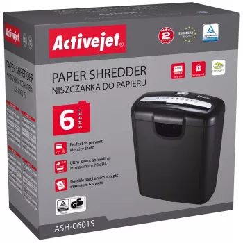 Activejet ASH-0601S smalcinātājs, P-2, 10 l, 6 mm sloksnes, 6 lapas, melns.