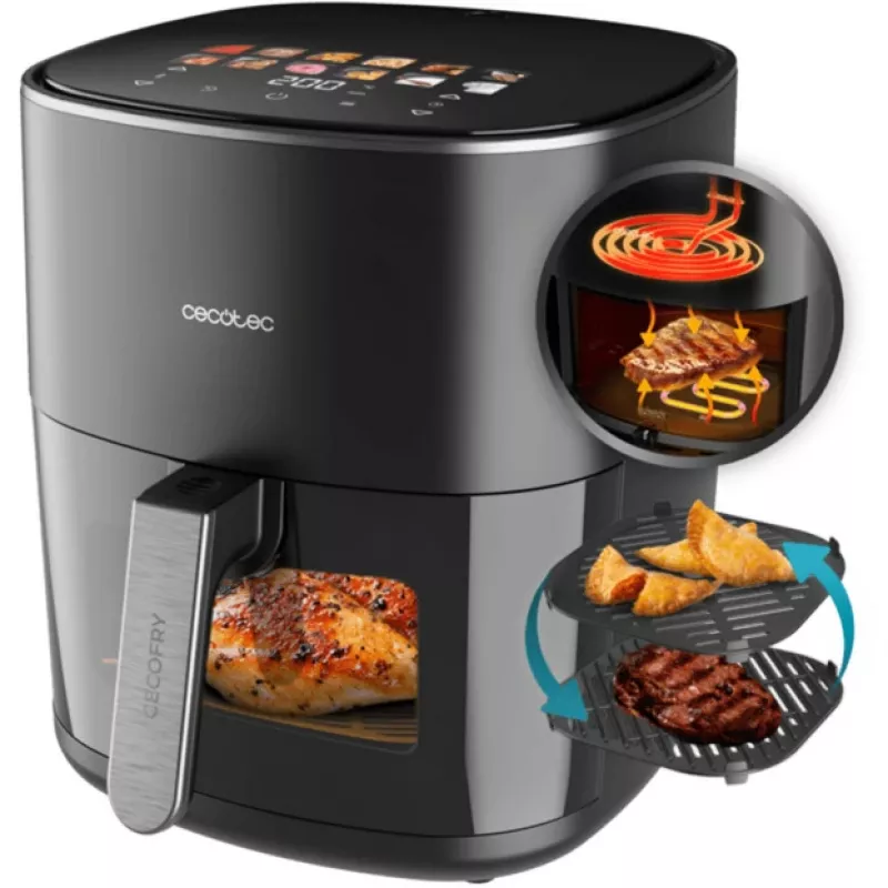Karstā gaisa fritieris Cecotec Cecofry&Grill Duoheat 6500, 6,5 L, 2200 W, skārienjūtīgs LCD, melns