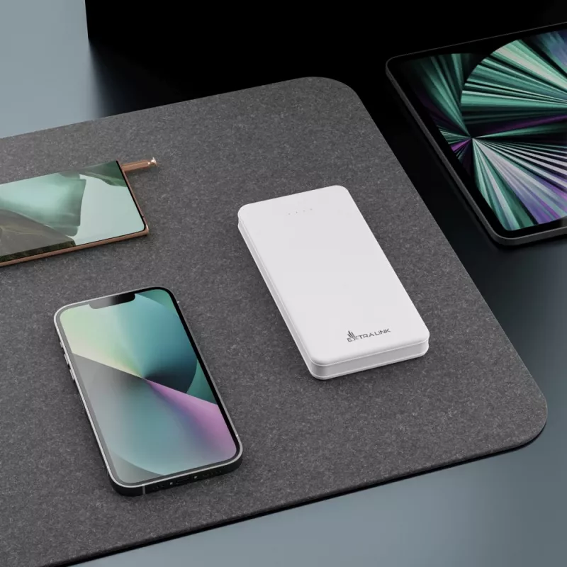 Ārējais akumulators Extralink EPB-078W 10000 mAh Balts, USB-C, 10 W izeja, uzlādē līdz 2 ierīcēm