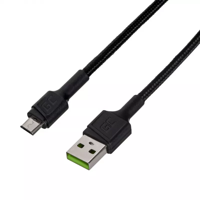 USB 2.0 kabelis zaļa Cell KABGC23, USB A uz Micro-USB B, 0,3 m, melns