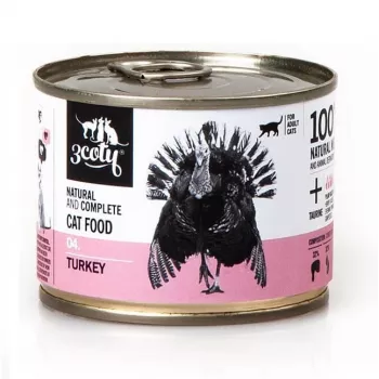 Mitrā kaķu barība 3coty 04 Turcijas gaļa 180 g — pastēte pieaugušiem kaķiem, vienas olbaltumvielas avots, pilnvērtīga barība