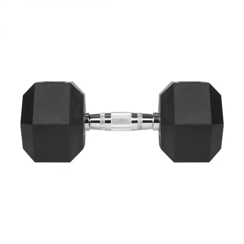 Hantele Rebel Active Hex ar gumijas pārklājumu 15 kg — atsevišķa sešstūra hantele ar kompaktu rokturi