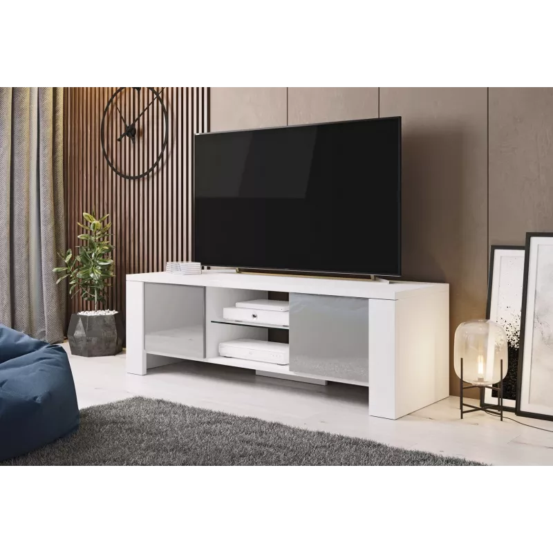 Cama TV statīvs WEST 42/130/42 balts/pelēks glancēts
