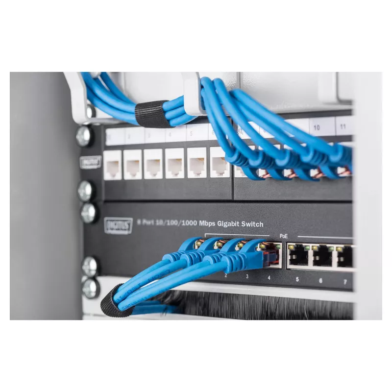 Slēdzis DIGITUS 10 collu Gigabit Ethernet 8 portu nevadāms - 8x Gigabit RJ45, uzstādāms statnē