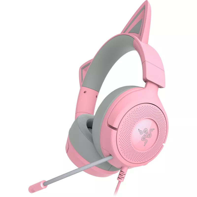 Austiņas Razer Kraken Kitty V3 X — vadu USB Type-A, uz auss, 20–28 kHz, 1,3 m kabelis, rozā