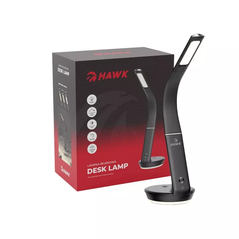 Galda lampa Hawk HW-LAMP02 Melns — regulējams spilgtums, regulējama roka