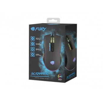 FURY Scrapper pele Spēlēm Piemērota abām rokām USB A tipa Optiskā 6400 DPI