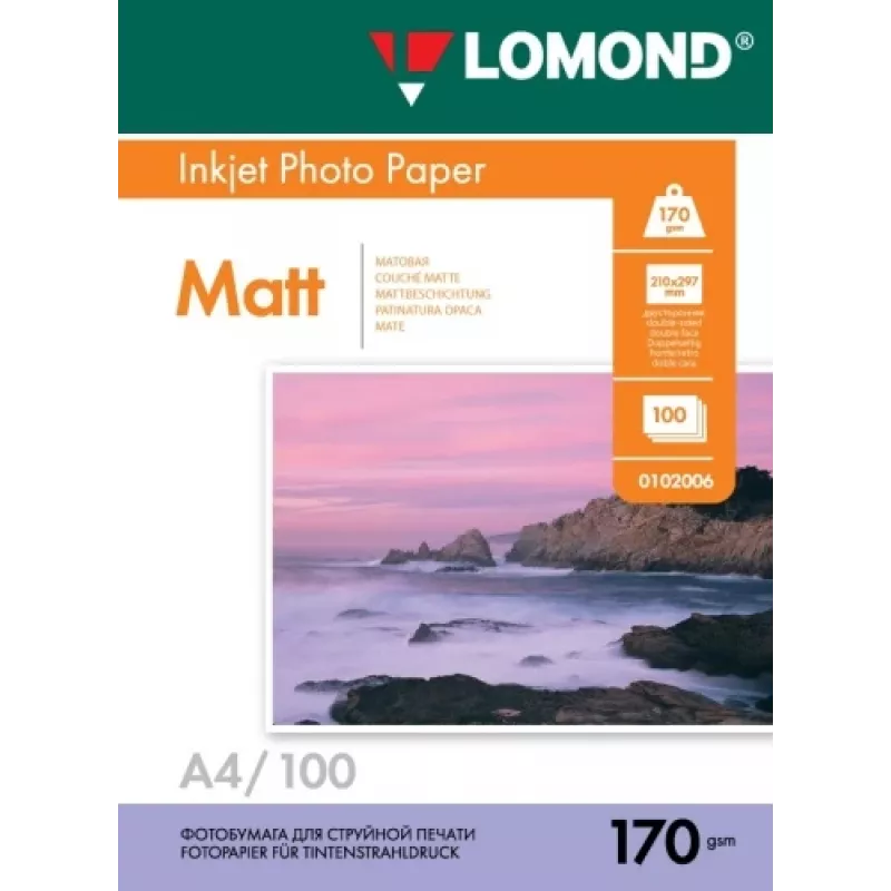Lomond foto tintes printera papīrs, matēts, 170 g/m2, A4, 100 loksnes, abpusējs