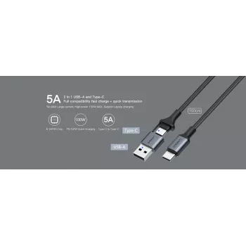 USB Type-C 2-in-1 kabelis Orsen S8, 5A, 1,5 m (ātrā uzlāde/dati)