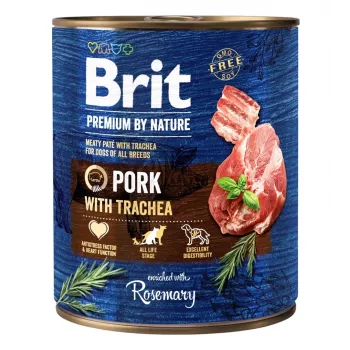 Mitrā suņu barība Brit Premium by Nature ar cūkgaļu un traheju 800 g, pieaugušiem suņiem, bundža, 78% mitrums
