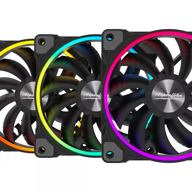 ALPENFÖHN Wing Boost 3 120mm ARGB korpusa ventilatori, 3 gab. iepakojumā, melni