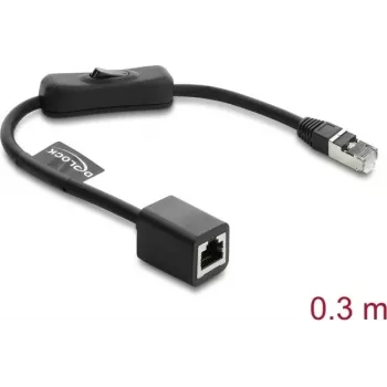 Tīkla ielāpu vads DELOCK RJ45 Cat.6 F/UTP 0,3 m ar iebūvētu slēdzi un aizsargapvalku, ekranēts