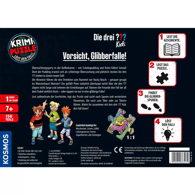 detektīv-puzle “Die drei Kids: Vorsicht Glibberfalle” (150 gab.)