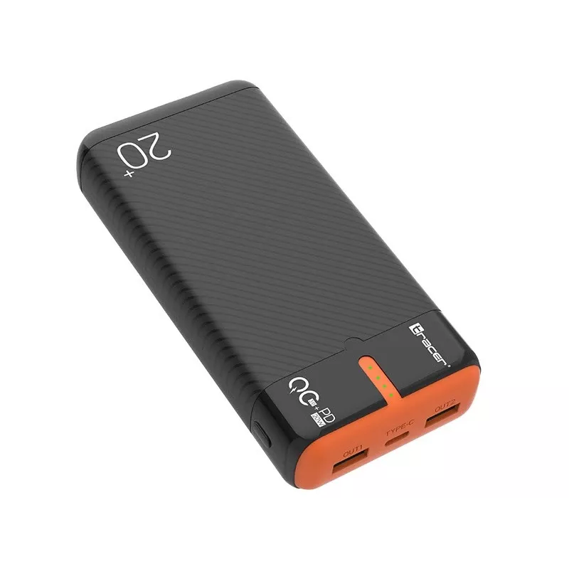 Portatīvais lādētājs TRACER EnerGen 20000 mAh, Power Delivery 20W, USB-C ieeja, 2×USB-A izejas, 3 ierīču atbalsts, oranžs