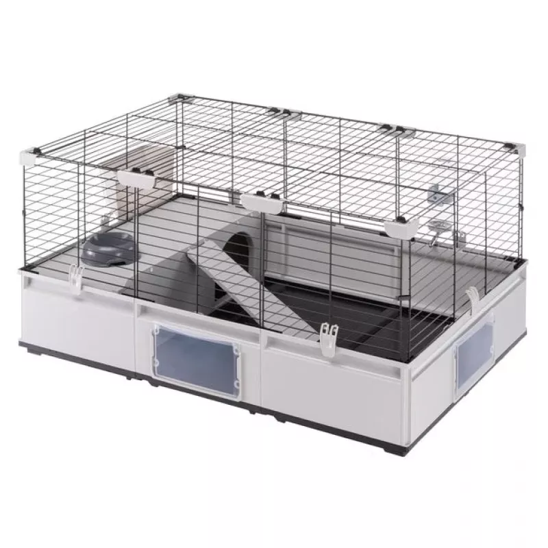 Būris FERPLAST Modular 2 trušiem un jūrascūciņām 109x72x56 cm, metāla, pelēks, stieņu atstatums 23 mm