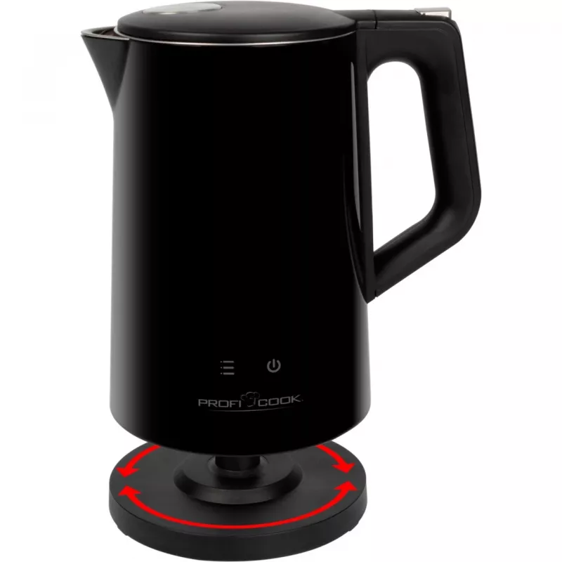 Elektriskā tējkanna ProfiCook PCWKS1243 — 1,7 L, 2200 W, temperatūras kontrole 50–100 °C, melna