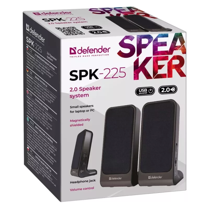 DEFENDER SPK-225 vadu skaļruņi, 2.0, 4 W RMS, USB/DC 5 V, 3,5 mm, melni