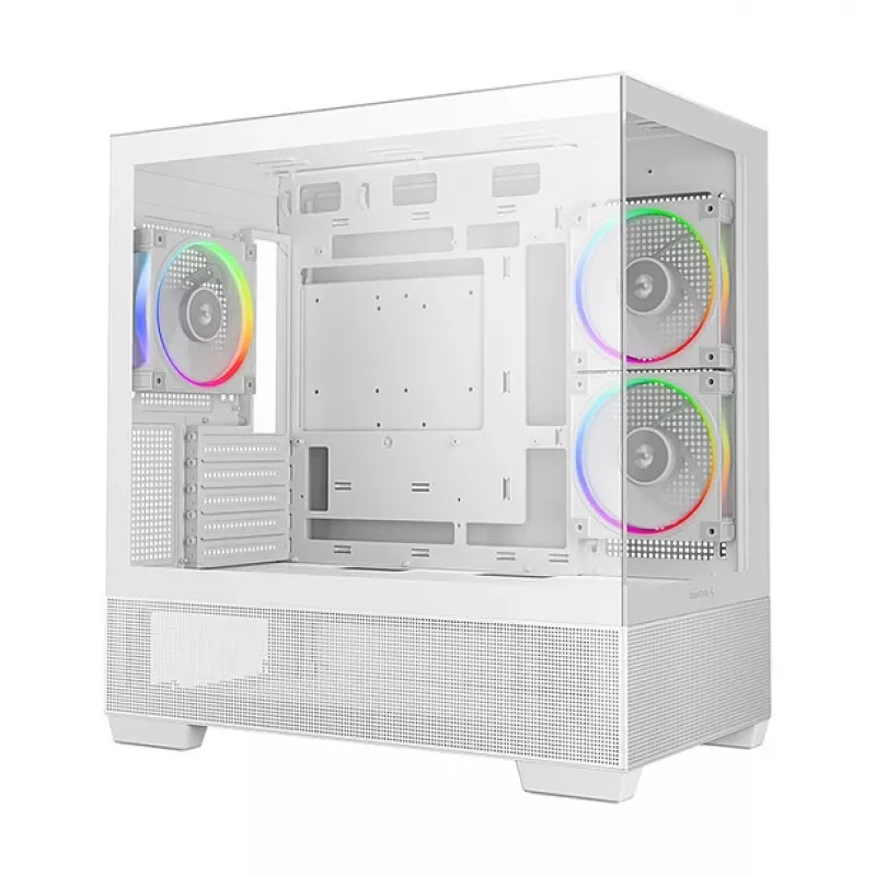 PC Midi Tower korpuss DeepCool CG380 3F WH — Balts, 235×437×451 mm, atbalsta 2,5 collu/3,5 collu, apakšā novietots barošanas bloks, 3x 120 mm ventilatori iekļauti