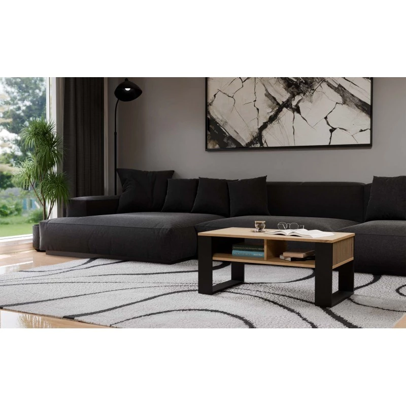 Kafijas galdiņš top e shop STOLIK KAWOWY ŁAWA MODERN 2P plāns Dąb Artisan ar melnām līstēm