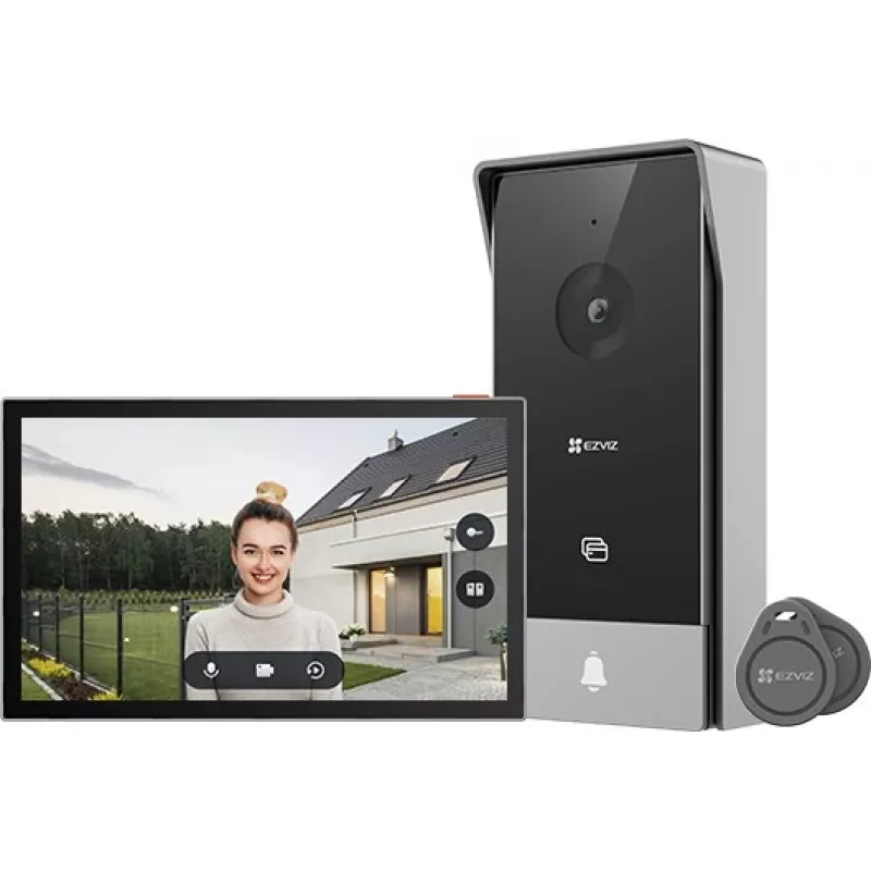 Video durvju zvans EZVIZ HP5 7 collu (17,8 cm) iekštelpu/āra komplekts, 1080p, 2,4/5 GHz Wi‑Fi, MicroSD līdz 512 GB, ūdensizturīgs