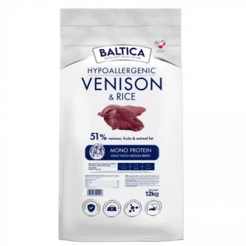 BALTICA Nutraceutic Hypoallergenic vidējo šķirņu suņu barība ar brieža gaļu un rīsiem - sausā suņu barība - 12kg