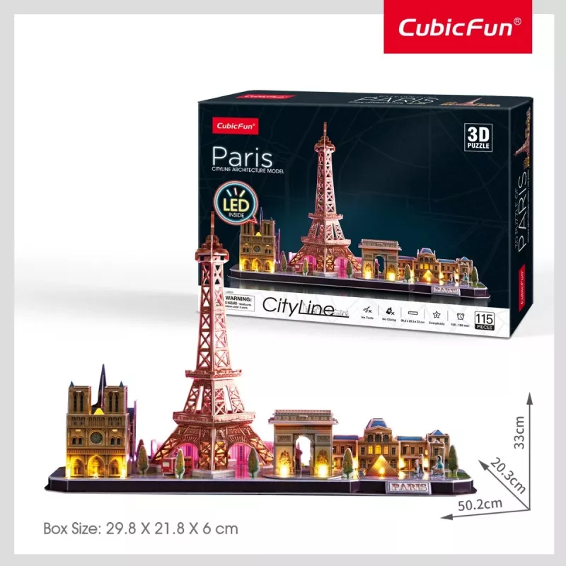 3D Puzzle CubicFun City Line Paris LED 115 gab.