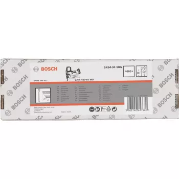 Iegremdētas galvas naglas Bosch SK64-34 34° 1.8 mm (15 ga) 4,000 gab. — paredzētas bezvada un pneimatiskajām naglotājām
