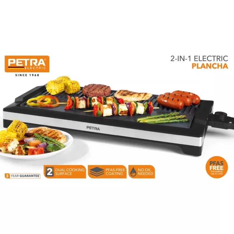 Elektriskā Pancha Petra PT6244VDE 2-in-1 nepiedegoša virsma ar regulējamu temperatūras kontroli