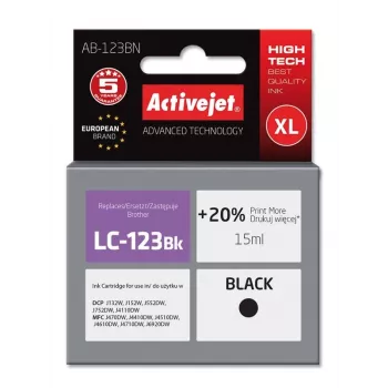 Activejet AB-123BN tinte (Brother LC123Bk/LC121Bk aizvietotājs; Supreme; 15 ml; melna)