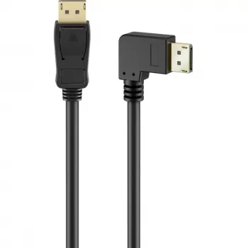 kabelis DisplayPort Plug 90° > DisplayPort Plug, 8K / 144Hz (Melns, 2 Meter, 1 Plug 90° side-angled, 54 Gbit/s, DisplayPort 2.0 / 2.1)