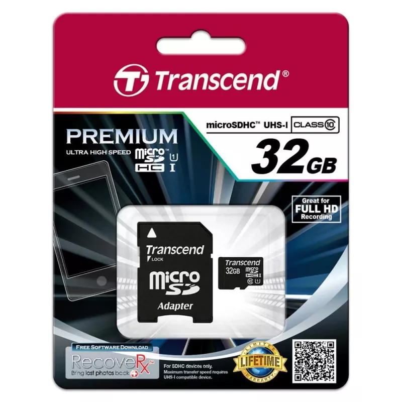 Atmiņas karte MICRO SDHC 32GB AR ADAPT/CLASS10 TS32GUSDU1 TRANSCEND