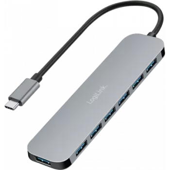 LogiLink USB-C centrmezgls, 7 porti, USB 3.2 Gen 1, 7x USB-A Alu. (UA0457)