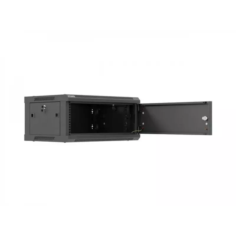 Pie sienas stiprināms 19 collu plaukta skapis LANBERG 4U 600x450 mm melns ar metāla durvīm
