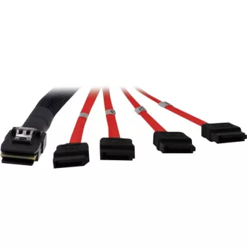 Inter-Tech - SATA/SAS kabelis - Serial ATA 150/300/600 - 4 joslu - 36 PIN 4iMini MultiLane uz SATA - 1,0m - sarkans (88885301)