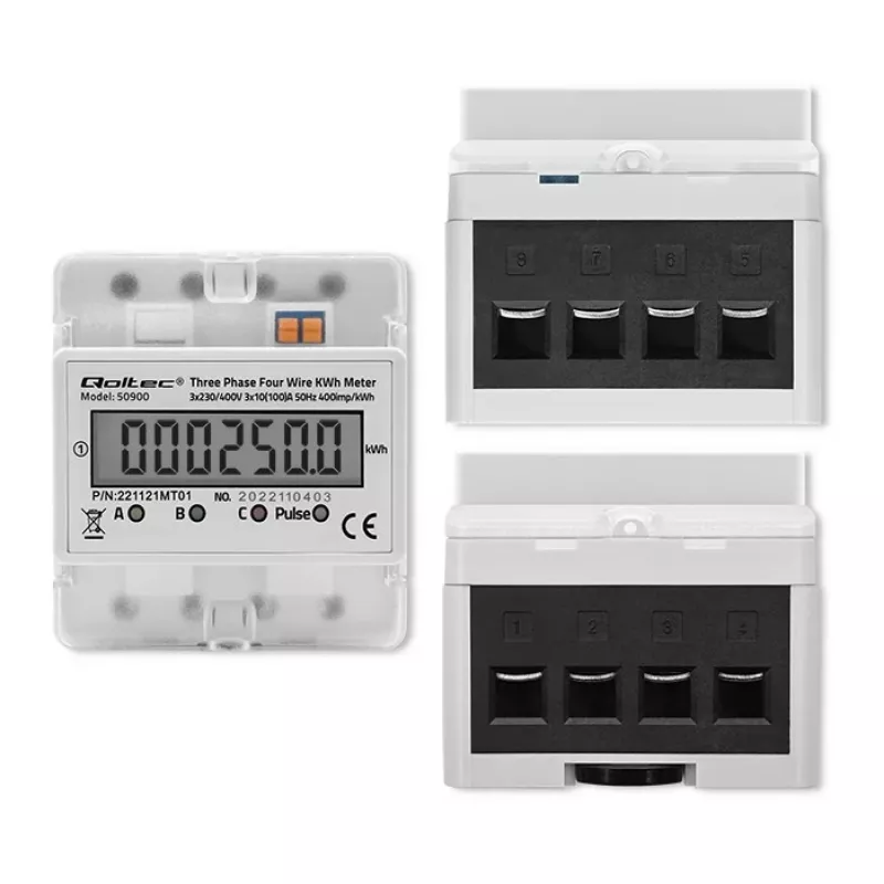 Trīsfāžu elektroniskais enerģijas skaitītājs QOLTEC 50900 400V LCD 4P