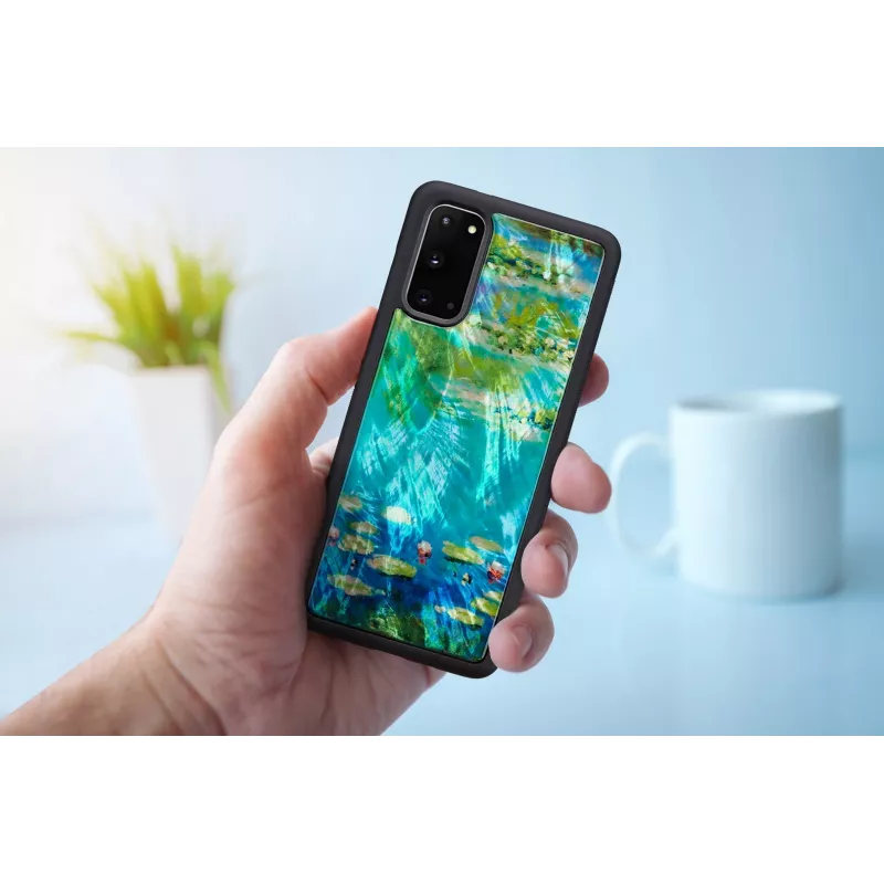 Aizsargājošs telefona maciņš iKins Samsung Galaxy S20 — Melnās ūdensrozes dizains