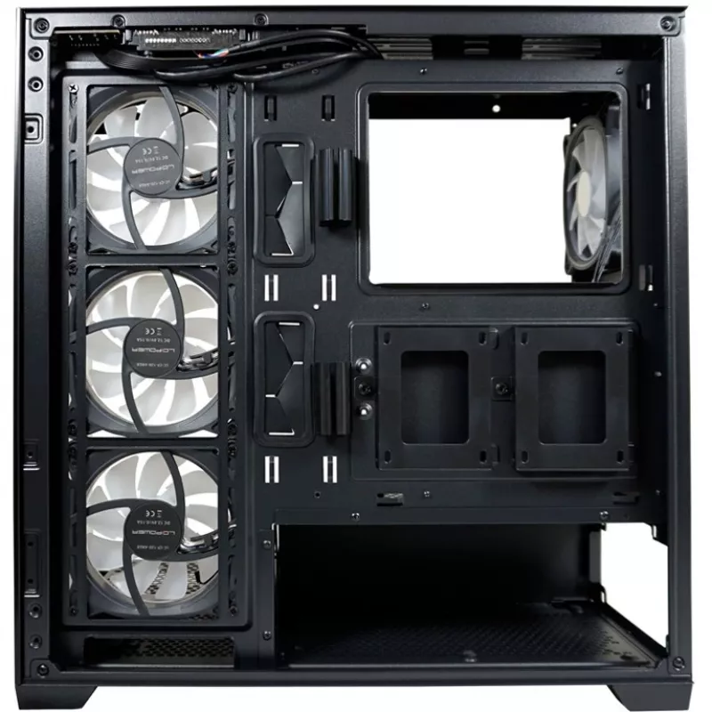 LC-Power korpuss MidiTower 715B melns USB3.2/Audio bez barošanas bloka SEAMLESS_X (LC-715B-ON)