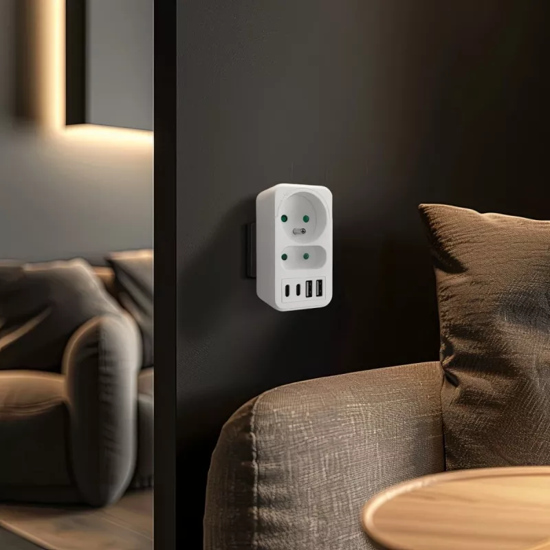 Strāvas sadalītājs MACLEAN MCE249 F/W — 2x elektrotīkla rozetes (16A + 6A) un 4x USB (2x A, 2x C PD 20W)