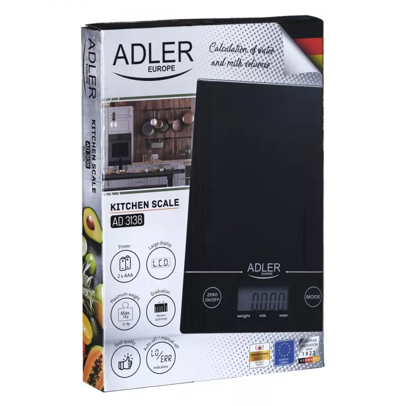 Adler AD 3138 b mehāniskie virtuves svari Melni Countertop Taisnstūris