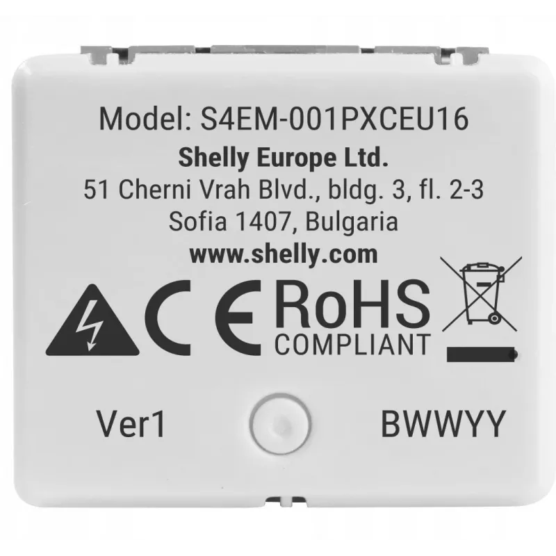 Viedais relejs Shelly Relay EM Mini Gen4 1 kanāla Wi‑Fi Matter Zigbee Bluetooth 8A, 110–240V, enerģijas skaitītājs